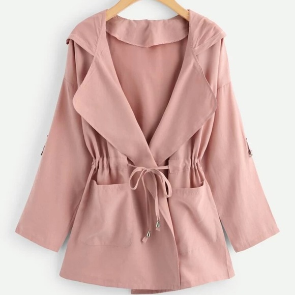 COPY - Light Pink Solid Drawstring Waist Hooded Jacket🎀 - Picture 1 of 11